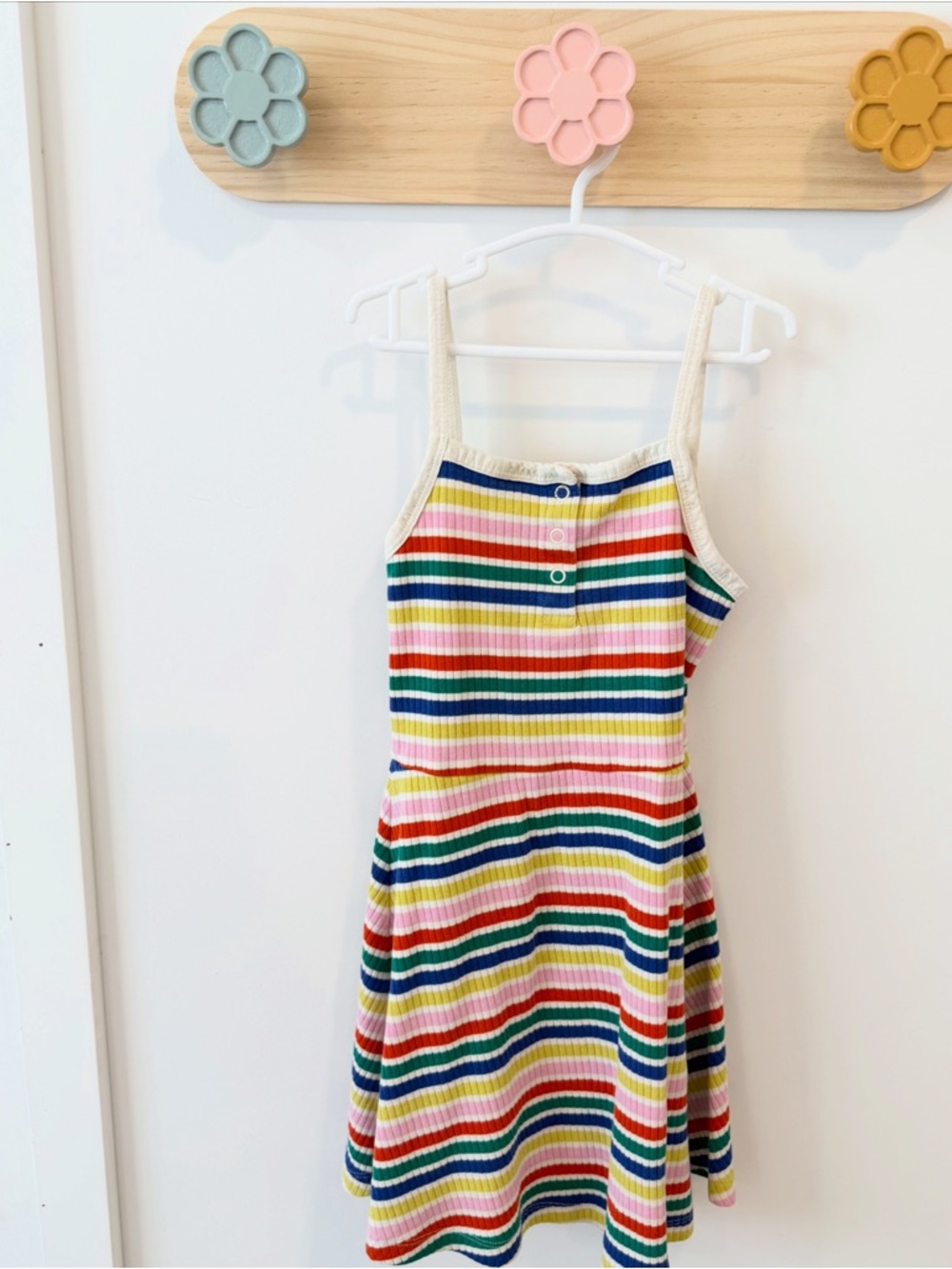 Hanna Andersson Multicolor Rainbow Stripe Tank Sundress with Cream Trim